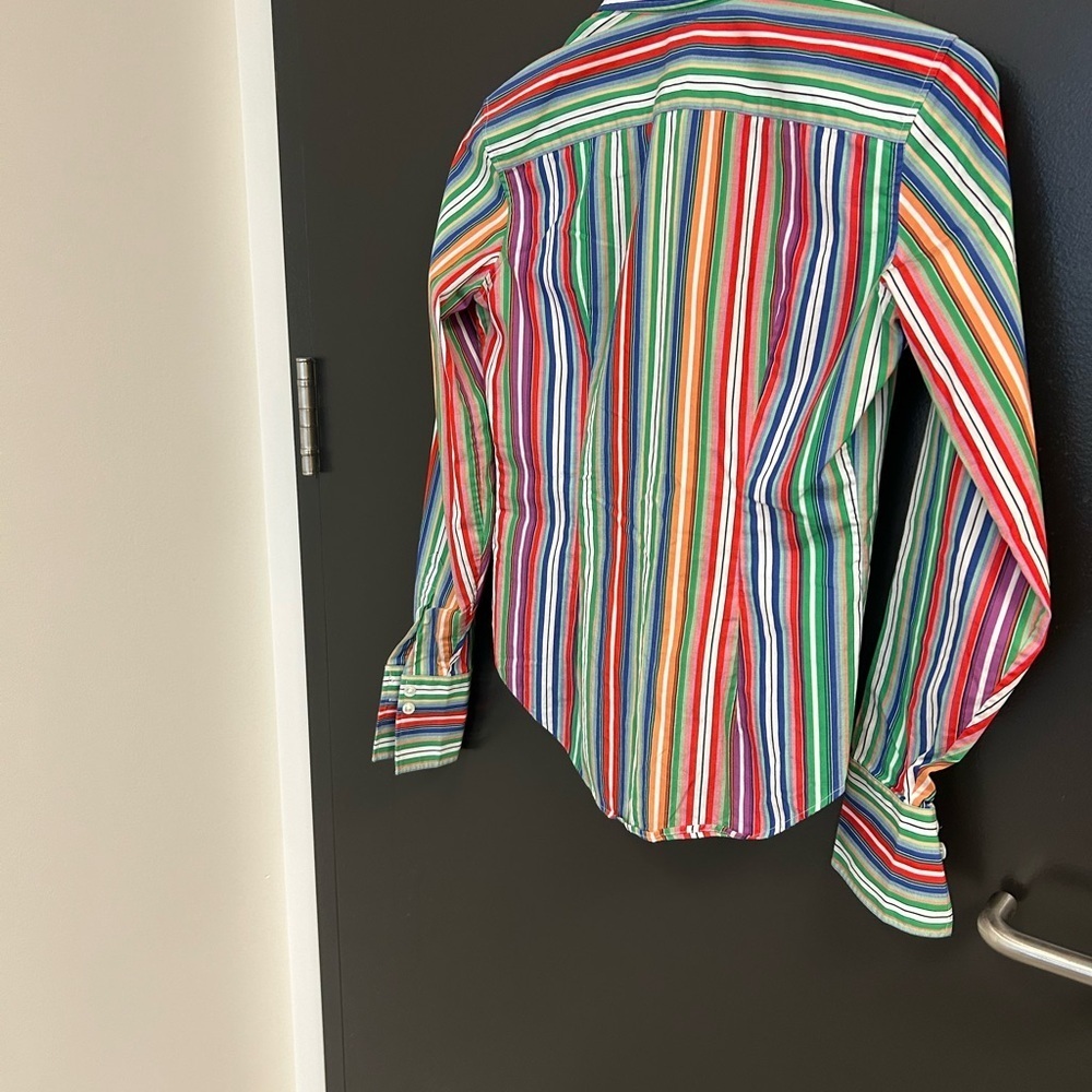 Ralph Lauren Black Label size 2 EUC Red and Green Striped Blouse - Picture 6 of 14